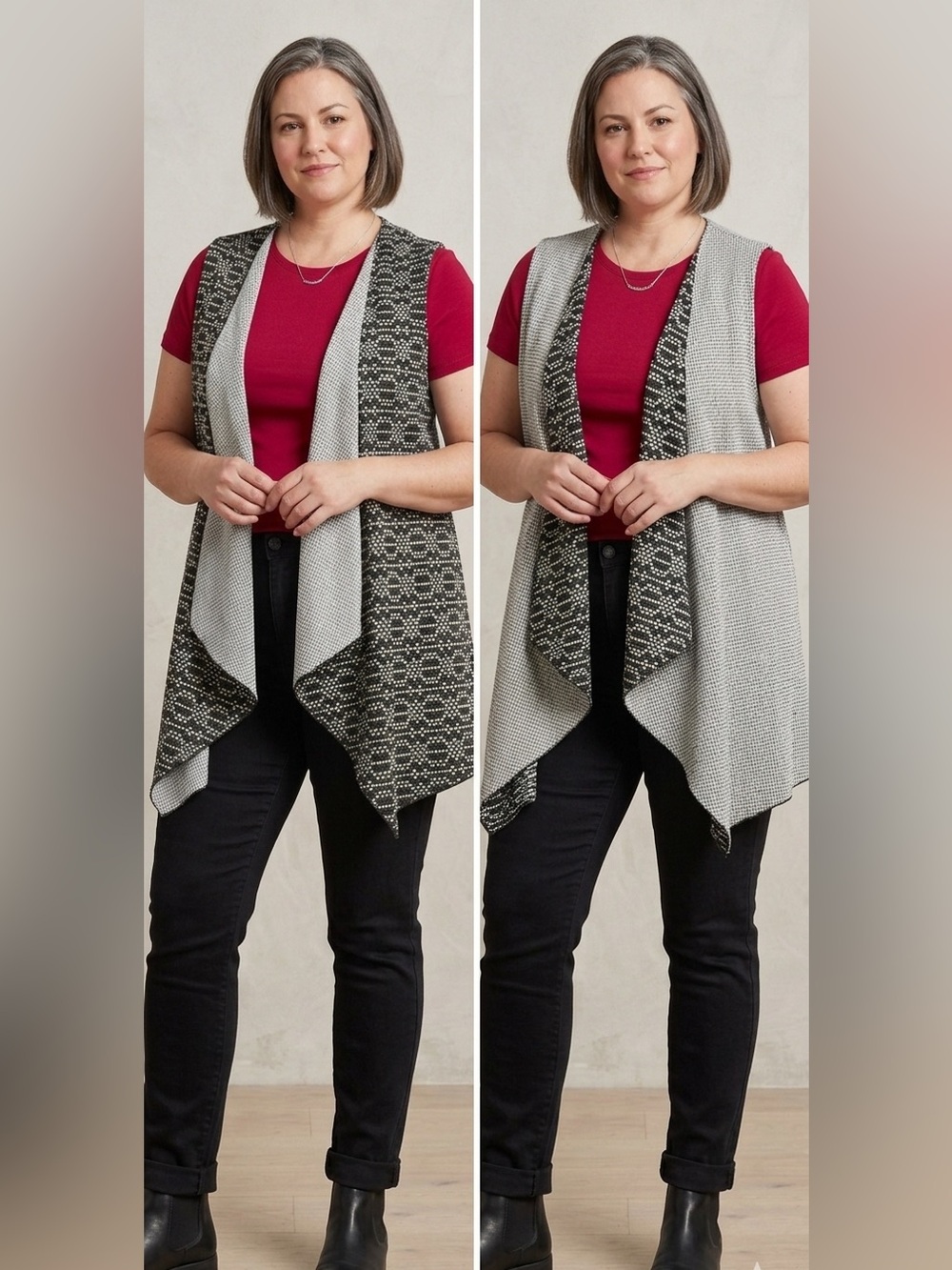 Reversible Knit Cardigan/ Vest, Black & Gray, One size, EUC